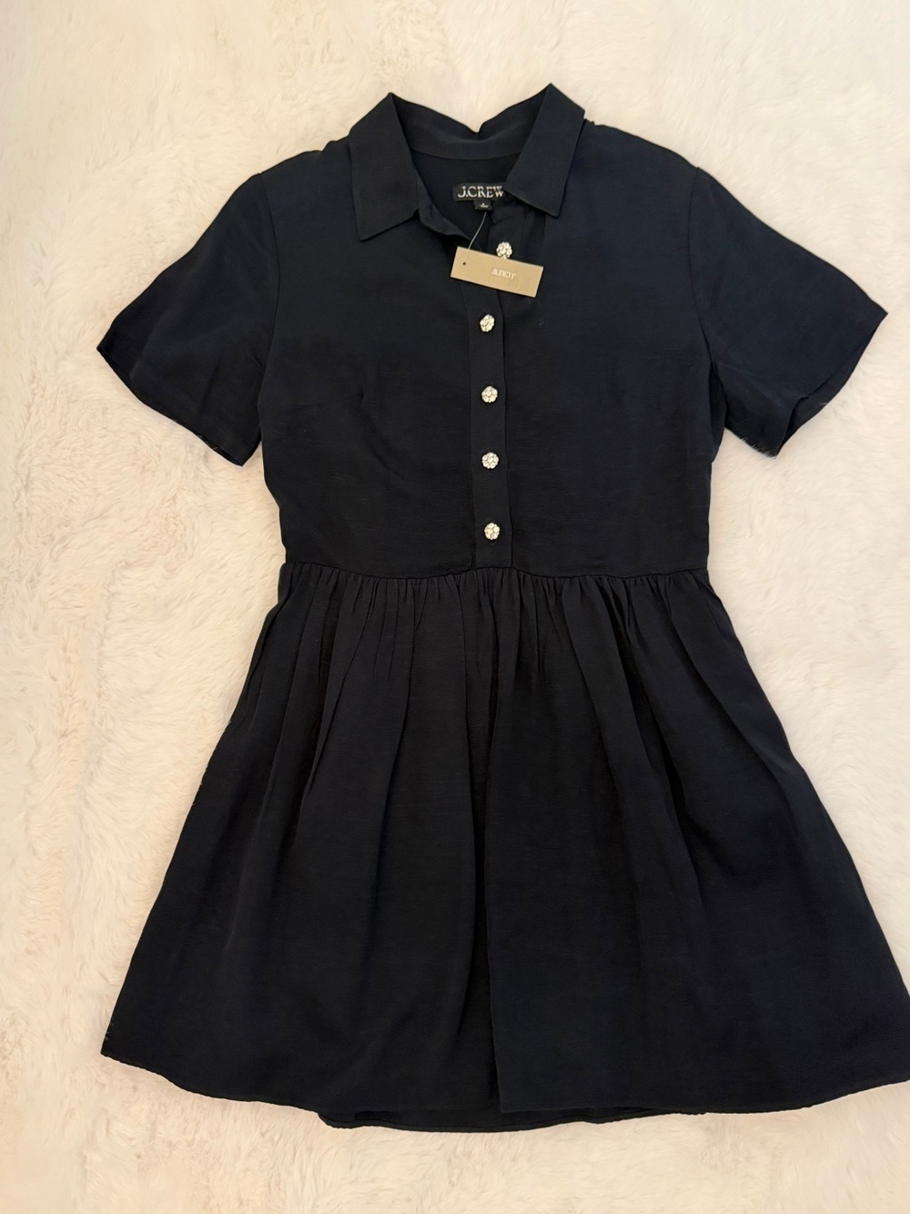 NWT J. Crew Black Taffeta Gemstone Button A Line Shirt Dress - Picture 8 of 16